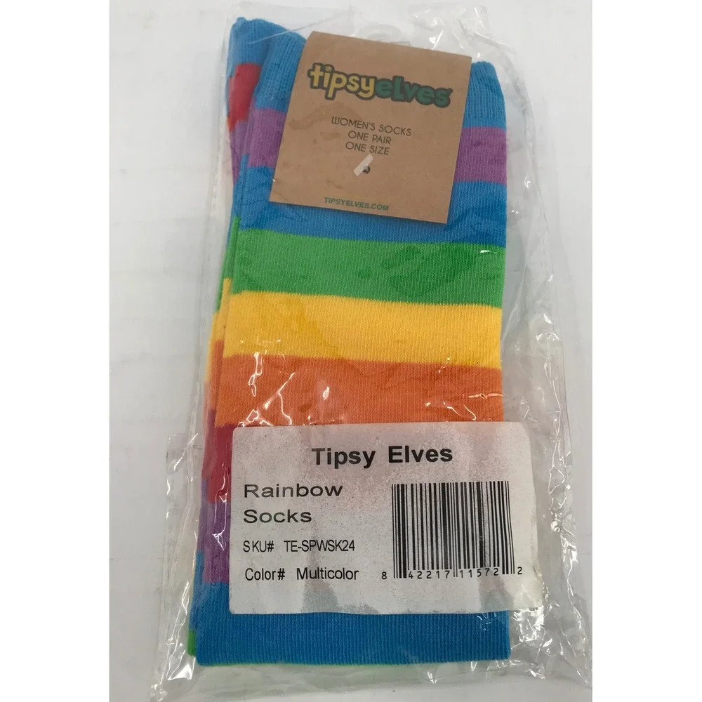 Tipsy Elves Rainbow Striped Socks Womens One Size Multicolor‎ Cotton